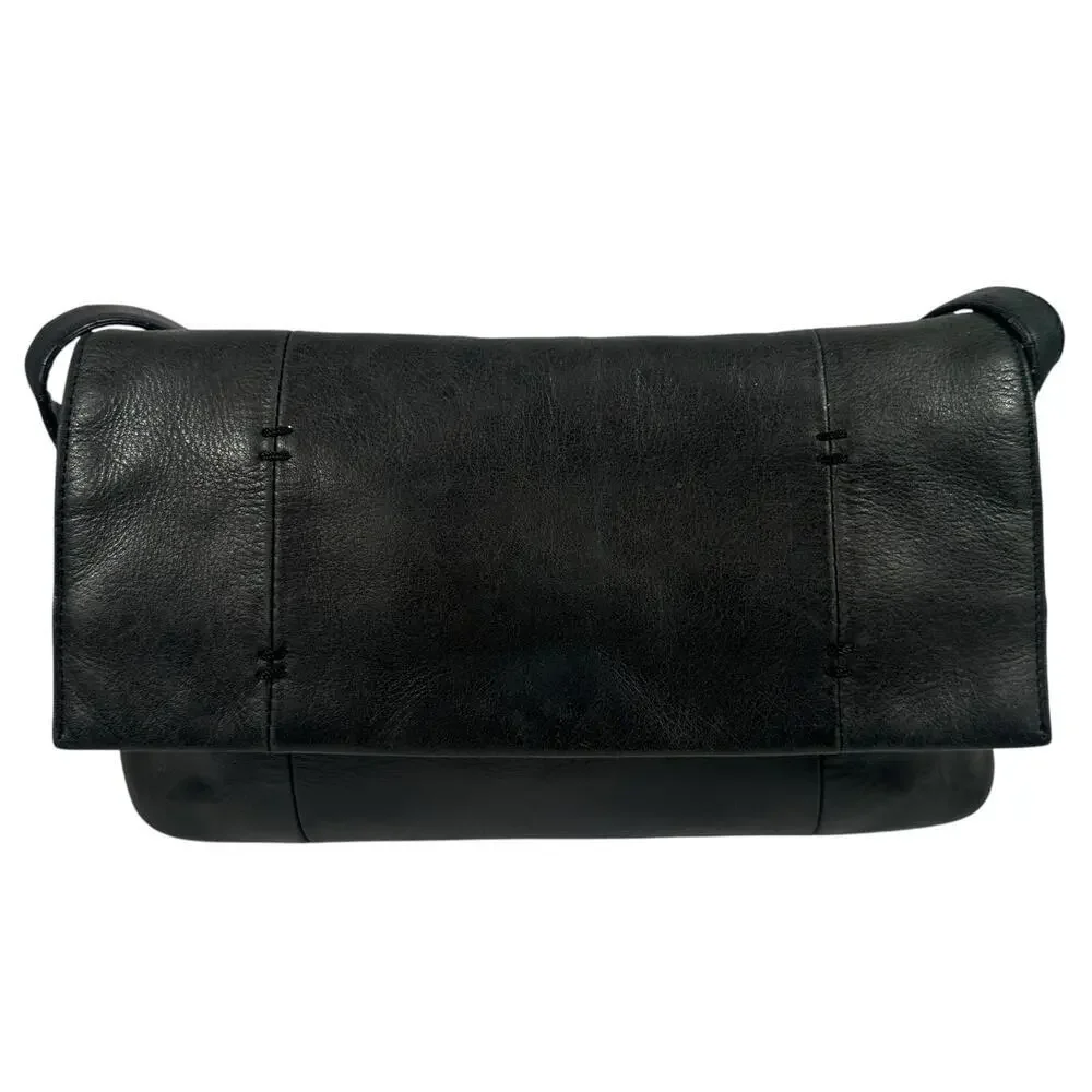 Naturalizer Genuine Leather‎ Shoulder Bag Purse Black Y2K Moto Biker Rectangle